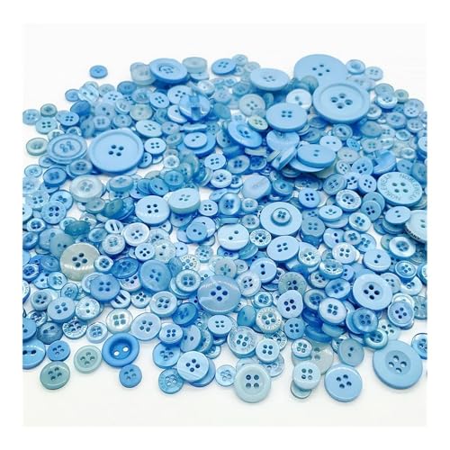 100 Stück 1–3 cm runde Harz-Knöpfe, gemischte Farben, für Kinder, manuelles Malen, 2/4 Löcher, Knöpfe für Heimwerker, Handwerk, Nähzubehör, Himmelblau von YETONADO