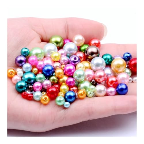 3–12 mm ABS-Imitationsperlen in mehreren Farben, helles gerades Loch, runde Perlen für Schmuckherstellung, Zubehör (gemischte Farben, 10,6 mm, 200 Stück) von YETONADO