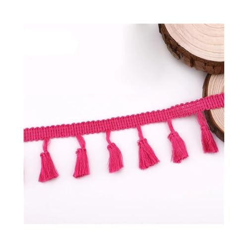 4,5 m DIY Polyester Baumwolle Fransen Spitze Quaste Borte, buntes Band Kleidungsstück Nähen Kleid Zubehör Vorhang dekorativ (Rosarot) von YETONADO