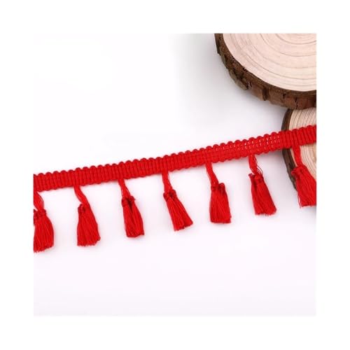 4,5 m DIY Polyester Baumwolle Fransen Spitze Quaste Borte, buntes Band Kleidungsstück Nähen Kleid Zubehör Vorhang dekorativ (rot) von YETONADO