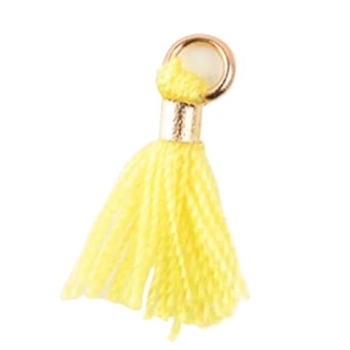 50 Stück DIY Mini Kupferringe 1cm Quasten Baumwolle Handgemachte Handwerk Schmuck Zubehör (Gelb, 50 Stück) von YETONADO