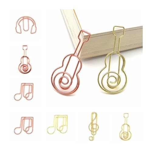 Büroklammern für Musiknoten, kreative Gitarre, Metall, rostfrei, Dokumentenorganisation, Dateiklemme, Lesezeichen, Schulbedarf (Gold-Musiknote) von YETONADO