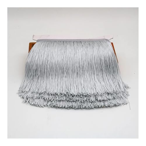 Fransenborte aus Polyester, 15 cm lang, für Vorhänge, Kleidung, Fransen zum Nähen, Basteln, Hellgrau von YETONADO