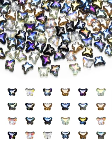 YETOOME 200 Stück gemischte Schmetterlings-Abstandshalter-Perlen aus Kristallglas für Ohrringe, Armbänder, Halsketten, Schmuck, DIY Handwerk (0,8 cm) von YETOOME