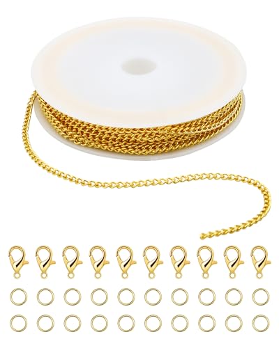 YETOOME Goldfarbene Edelstahl-Schmuckkettenglieder mit 20 Karabinerverschlüssen und 50 Biegeringe für Halsketten, Armbänder, Schmuckherstellung, DIY Handwerk (2 mm) von YETOOME