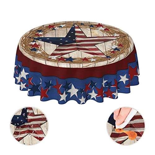 Farmhouse Tischdecke, Motiv: amerikanische Flagge, patriotischer Stern, rund, dekorative Stoff-Tischdecke, 152,4 cm, Tischdecke für 50,8 - 129,4 cm große Tische von YETTA YANG