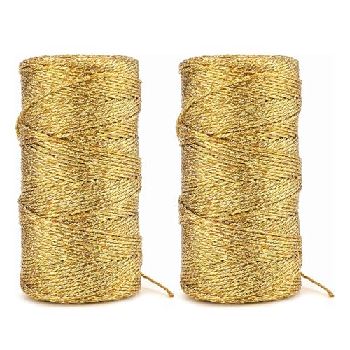 YEWCEP Goldfaden, 2 Rollen Kordel Gold, 1,5mm x 100m, Dekorationskordel, Goldfarben, Polyester, Hochwertig für Basteln, Dekoration und Verpackung YEWCEP Goldfaden, 2 Rollen Kordel Gold, 1,5mm x 100m, Dekorationskordel, Goldfarben, Polyester, Hochwertig für Basteln, Dekoration und Verpackung von YEWCEP