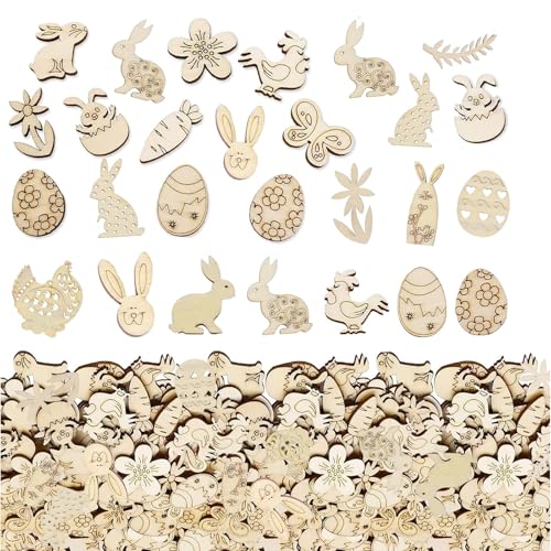 200 Stück Streudeko Ostern, Ostereier Holz, Streuteile Holz Osterhasen Dekorationen Ornamente Ostern Konfetti Ostern Holzspan Geschenketikett Hasen- Hölzern Anhänger von YEWCEP