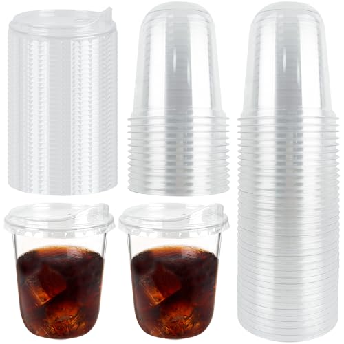 YEXEXINM 50 Stück wiederverwendbare transparente Kunststoffbecher mit Strohhalmlosen Trinkdeckeln, runder Boden, Togo-Becher für Smoothies, Milchshake, Eistee, Kaffee, Party, Catering, Grillen, 473 ml YEXEXINM 50 Stück wiederverwendbare transparente Kunststoffbecher mit Strohhalmlosen Trinkdeckeln, runder Boden, Togo-Becher für Smoothies, Milchshake, Eistee, Kaffee, Party, Catering, Grillen, 473 ml von YEXEXINM
