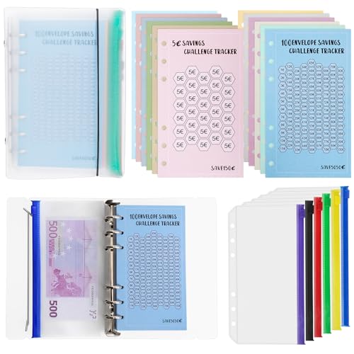 YEYIT Budget Planner Deutsch A6 Ordner a6 12 Stück Budget Binder mit Umschlägen Reißverschluss，Organizer Ringbuch A6 Binder Ringbuchordner 6 Loch für Bargeld Karten Speicher Geld Organizer von YEYIT
