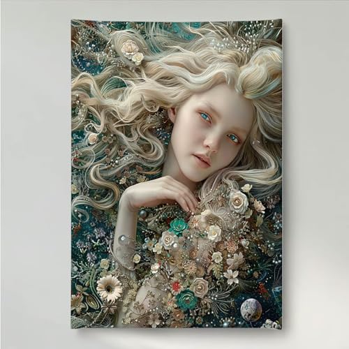 YEYUMEOZ Diamond Painting Frau Blume Diamant Painting Bilder Kit für Kinder Erwachsene, DIY Crystal Strass Stickerei Diamant Malerei Kit, Home Büro Wall Dekoration Wanddeko 40x50cm PjY710 1-4 von YEYUMEOZ