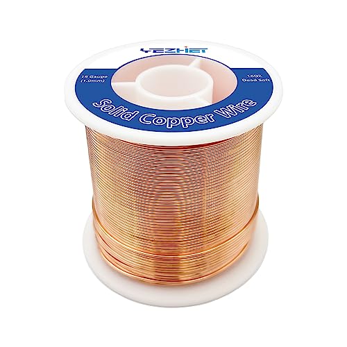 99,9 % massiver blanker Kupferdraht (18 Gauge(1,0 mm), weich, 0,5 kg Spule, reiner Kupferdraht für Handwerk, Schmuckherstellung, Elektrokultur-Gartenarbeit von YEZHET