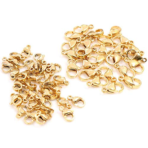 YEZINB 30 Stück/Lot Edelstahl vergoldete Karabinerhaken für Halskette Armbandkette Schmuck Fundstücke, Edelstahl Gold, 9x5 mm von YEZINB