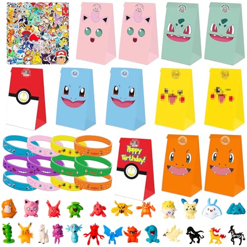 YFCHOTI Mitgebsel Kindergeburtstag Gastgeschenke, 98pcs Kinder Geburtstag Mitbringsel Set mit Papier Geschenktüten Mini Figuren Armbänder Aufkleber, Party Kleine Geschenke Give Aways Jungen Mädchen von YFCHOTI