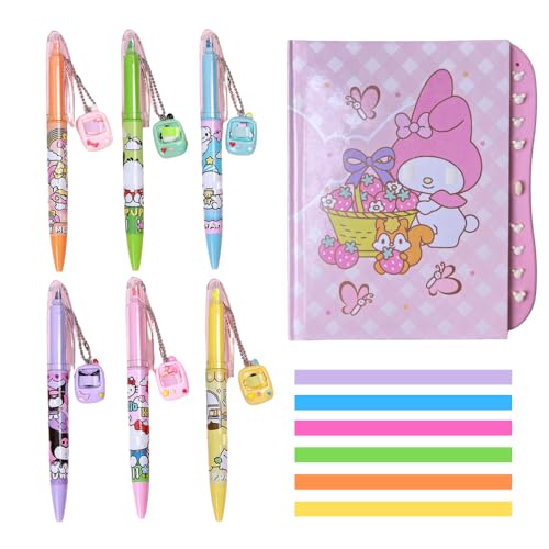 YFDSXKMZ 2-in-1 Mehrfarbiger Kugelschreiber Set, 0,5 mm Mine, 6 Stück, Doppelstift Design mit Textmarker,Kurromi Schreibwarene Set mit Notizbücher für Kinder,Gastgeschenk Kindergeburtstag von YFDSXKMZ