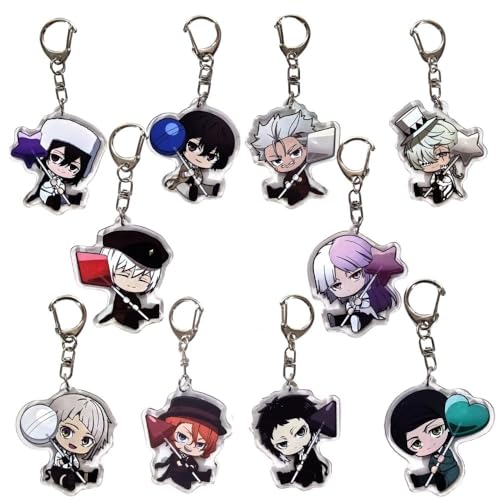 YFDSXKMZ Bungo Stray Dogs Schlüsselanhänger, Dekoration Anhänger,10 pcs Anime Acryl Schlüsselanhänger, Cartoon Figur Doppelseitiger Klar Tasche Acryl Anhänger für Fans Anime Peripherie von YFDSXKMZ