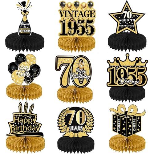 YFJSML 9 Stück Schwarze Goldene Bienenwabe Mittelstück Tischdeko Geburtstag, 70. Geburtstag Junge, 70 Geburtstag Deko, 70 Geburtstag Party Deko für Männer, Geschenke für Junge Geburtstag von YFJSML