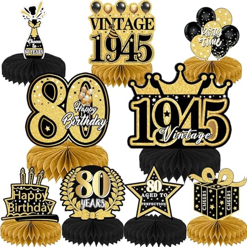 YFJSML 9 Stück Schwarze Goldene Bienenwabe Mittelstück Tischdeko Geburtstag, 80. Geburtstag Deko für Männer, Geschenke für Junge Geburtstag von YFJSML
