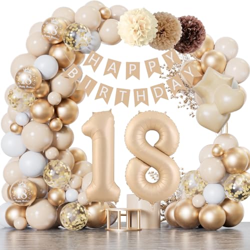 18 Geburtstag Deko Mädchen Junge, Geburtstagsdeko 18 Beige Gold Ballon Deko mit Happy Birthday Banner, Deko 18. Geburtstag Luftballons für Frauen Mann 18 Jahr 18 Geburtstag Deko Mädchen Junge, Geburtstagsdeko 18 Beige Gold Ballon Deko mit Happy Birthday Banner, Deko 18. Geburtstag Luftballons für Frauen Mann 18 Jahr von YFKJEU