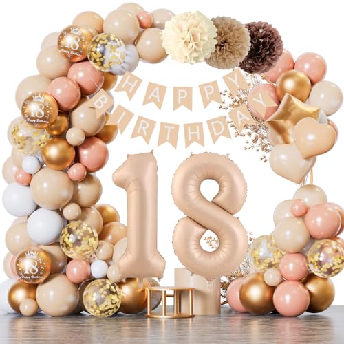 18 Geburtstag Deko, 18 Geburtstag Mädchen Junge, Geburtstagsdeko 18 Beige Vintage Rosa Ballon Deko mit Happy Birthday Girlande, Deko 18. Geburtstag Luftballons für Mädchen Junge18 Jahr Geburtstagdeko 18 Geburtstag Deko, 18 Geburtstag Mädchen Junge, Geburtstagsdeko 18 Beige Vintage Rosa Ballon Deko mit Happy Birthday Girlande, Deko 18. Geburtstag Luftballons für Mädchen Junge18 Jahr Geburtstagdeko von YFKJEU