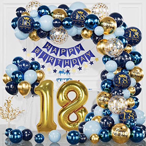 18 Geburtstag Deko Marineblau Gold, Deko 18 Geburtstag Mädchen Junge, 18 Jahr Geburtstagdeko, Happy Birthday Banner, Konfetti Luftballons, Luftballons Geburtstag für Deko Geburtstag von YFKJEU