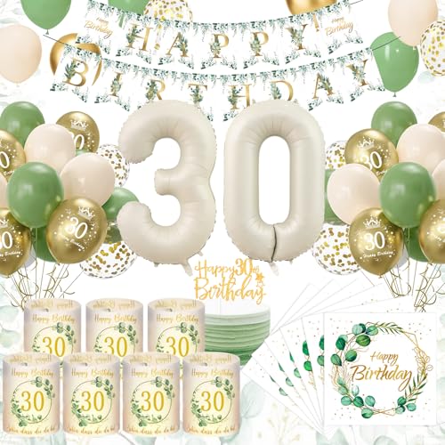 30 Geburtstag Deko, Grün Gold 30. Geburtstagsdeko Frau Mann, 30 Luftballons Geburtstag 8 Windlicht Tischdeko 30 Geburtstag, Eukalyptus Deko Birthday Banner Servietten Deko 30 Geburtstag Frauen Männer 30 Geburtstag Deko, Grün Gold 30. Geburtstagsdeko Frau Mann, 30 Luftballons Geburtstag 8 Windlicht Tischdeko 30 Geburtstag, Eukalyptus Deko Birthday Banner Servietten Deko 30 Geburtstag Frauen Männer von YFKJEU