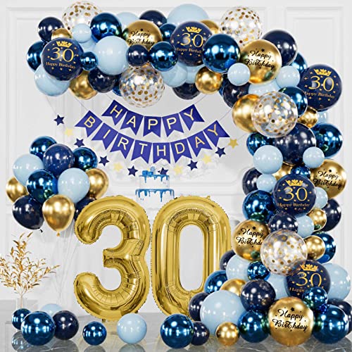 30 Geburtstag Deko Marineblau Gold, 30 Geburtstag Männer Frauen, Deko 30 Geburtstag Mann Frau, Happy Birthday Banner, Konfetti Luftballons, Luftballons Geburtstag für 30 Jahr Geburtstagdeko von YFKJEU