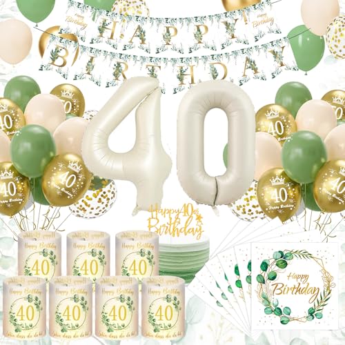 40 Geburtstag Deko, Grün Gold 40. Geburtstagsdeko Frau Mann, 40 Luftballons Geburtstag 8 Windlicht Tischdeko 40 Geburtstag, Eukalyptus Deko Birthday Banner Servietten Deko 40 Geburtstag Frauen Männer 40 Geburtstag Deko, Grün Gold 40. Geburtstagsdeko Frau Mann, 40 Luftballons Geburtstag 8 Windlicht Tischdeko 40 Geburtstag, Eukalyptus Deko Birthday Banner Servietten Deko 40 Geburtstag Frauen Männer von YFKJEU
