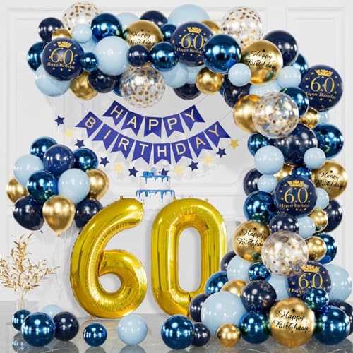 60 Geburtstag Deko Marineblau Gold, 60 Geburtstag Männer Frauen, Deko 60 Geburtstag Mann Frau, Happy Birthday Banner, Konfetti Luftballons, Luftballons Geburtstag für 60 Jahr Geburtstagdeko 60 Geburtstag Deko Marineblau Gold, 60 Geburtstag Männer Frauen, Deko 60 Geburtstag Mann Frau, Happy Birthday Banner, Konfetti Luftballons, Luftballons Geburtstag für 60 Jahr Geburtstagdeko von YFKJEU