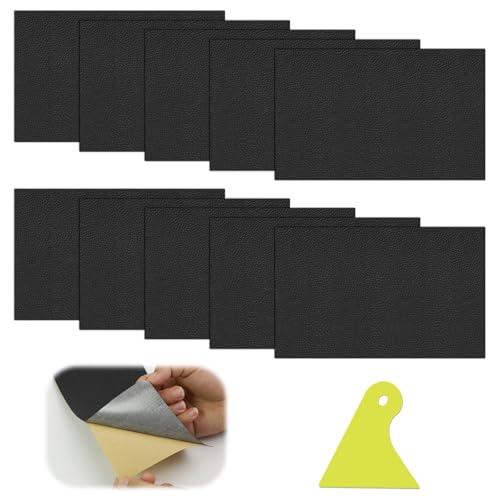 YFLeomry 10 Stück Kunstleder Selbstklebend 10x20cm Lederflicken Selbstklebend, Verschleißfest und Kratzfest, Leder Reparatur Set für Leder Reparatur und Renovierung(Schwarz) von YFLeomry