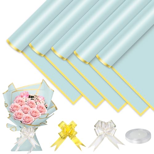 YFLeomry 25 Blatt Blumenpapier 58x58cm, Blau Bouquet Papier mit Band, Wasserdichtes Blumenstrauß Papier für Geschenkverpackungen, Floristik, und Bastelbedarf YFLeomry 25 Blatt Blumenpapier 58x58cm, Blau Bouquet Papier mit Band, Wasserdichtes Blumenstrauß Papier für Geschenkverpackungen, Floristik, und Bastelbedarf von YFLeomry