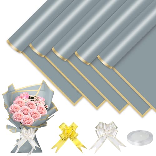 YFLeomry 25 Blatt Blumenpapier 58x58cm, Grau Bouquet Papier mit Band, Wasserdichtes Blumenstrauß Papier für Geschenkverpackungen, Floristik, und Bastelbedarf YFLeomry 25 Blatt Blumenpapier 58x58cm, Grau Bouquet Papier mit Band, Wasserdichtes Blumenstrauß Papier für Geschenkverpackungen, Floristik, und Bastelbedarf von YFLeomry