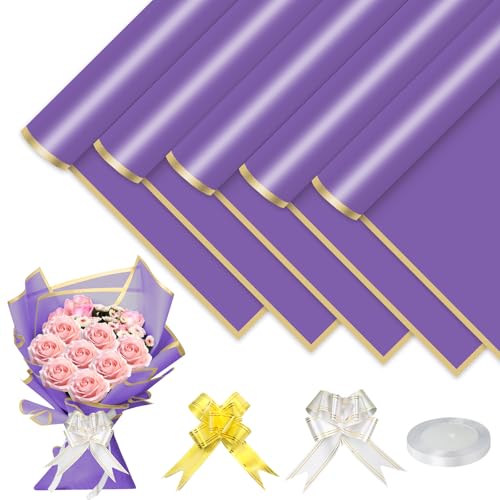 YFLeomry 25 Blatt Blumenpapier 58x58cm, Lila Bouquet Papier mit Band, Wasserdichtes Blumenstrauß Papier für Geschenkverpackungen, Floristik, und Bastelbedarf YFLeomry 25 Blatt Blumenpapier 58x58cm, Lila Bouquet Papier mit Band, Wasserdichtes Blumenstrauß Papier für Geschenkverpackungen, Floristik, und Bastelbedarf von YFLeomry