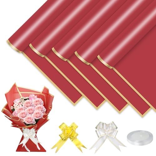 YFLeomry 25 Blatt Blumenpapier 58x58cm, Rot Bouquet Papier mit Band, Wasserdichtes Blumenstrauß Papier für Geschenkverpackungen, Floristik, und Bastelbedarf YFLeomry 25 Blatt Blumenpapier 58x58cm, Rot Bouquet Papier mit Band, Wasserdichtes Blumenstrauß Papier für Geschenkverpackungen, Floristik, und Bastelbedarf von YFLeomry