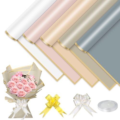 YFLeomry 25 Blatt Blumenpapier 58x58cm, Weiß, Rosa, Champagnerfarben, Khaki, Grau Bouquet Papier mit Band, Wasserdichtes Blumenstrauß Papier für Geschenkverpackungen, Floristik, und Bastelbedarf YFLeomry 25 Blatt Blumenpapier 58x58cm, Weiß, Rosa, Champagnerfarben, Khaki, Grau Bouquet Papier mit Band, Wasserdichtes Blumenstrauß Papier für Geschenkverpackungen, Floristik, und Bastelbedarf von YFLeomry