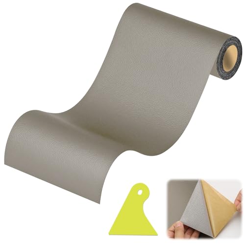 YFLeomry 4 Stück Kunstleder Selbstklebend 20x120cm Lederflicken Selbstklebend, Verschleißfest und Kratzfest, Leder Reparatur Set für Leder Reparatur und Renovierung(Grau) von YFLeomry