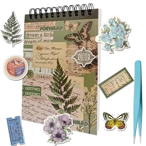 YFLeomry Scrapbook Set mit 50 Blatt，Scrapbooking Zubehör für Fotoalben, Tagebücher ，DIY Projekte，Kreative Scrapbook Stickers mit Vintage, Blumen，Schmetterlinge，Zitat，Motive (Braun) von YFLeomry