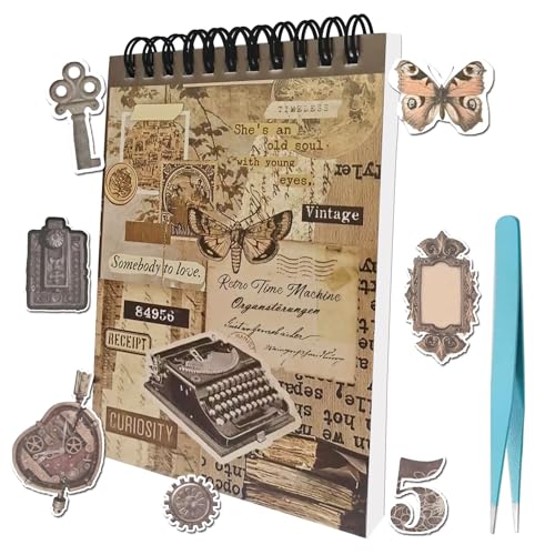YFLeomry Scrapbook Set mit 50 Blatt，Scrapbooking Zubehör für Fotoalben, Tagebücher ，DIY Projekte，Kreative Scrapbook Stickers mit Vintage, Blumen，Schmetterlinge，Zitat，Motive (Grey) von YFLeomry