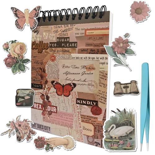 YFLeomry Scrapbook Set mit 50 Blatt，Scrapbooking Zubehör für Fotoalben, Tagebücher ，DIY Projekte，Kreative Scrapbook Stickers mit Vintage, Blumen，Schmetterlinge，Zitat，Motive (Rot) von YFLeomry