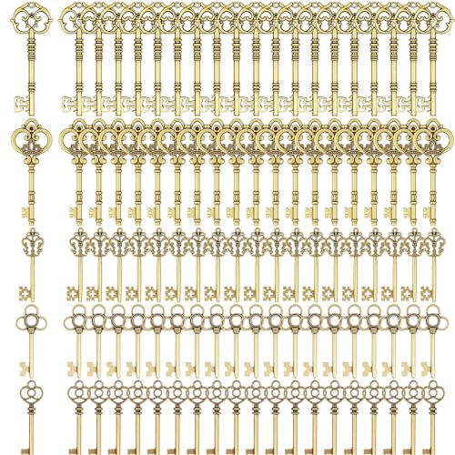 100 Stk Vintage Schlüssel Set, große Antike Schlüssel Anhänger aus Messing DIY Halskettenanhänger für handgemachte Schmuckherstellung Schlüsselanhänger Deko(Bronze) von YFNVH