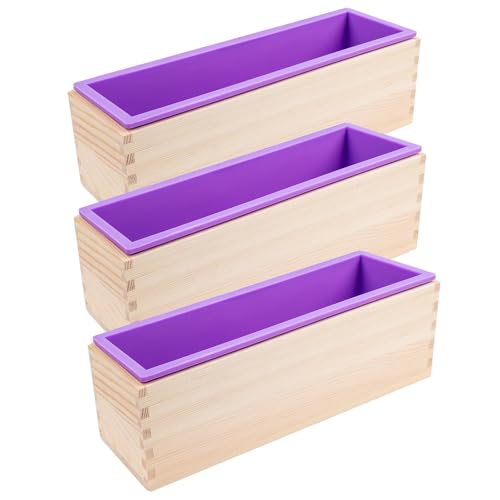 3 Stück Silikon-Seifenformen 1200ml Rechteckige Seifenform mit Holzbox, Lila – für DIY handgemachte Seifen, Kerzen, Kuchen und Bastelarbeiten von YFNVH
