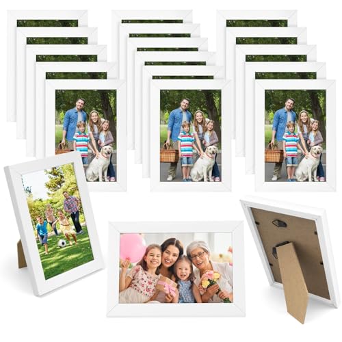 YFNVH 16 Stück Kleine Bilderrahmen Set 10x15 cm Weiß, Holz-Fotorahmen für Tisch & Wand mit Klarem Sichtfenster Deko für Zuhause Familie Büro als Geschenk für Freunde von YFNVH