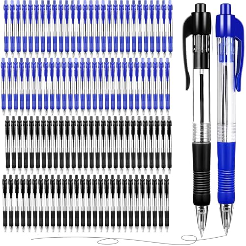 YFNVH 200 Stück Kugelschreiber Set 1,0 mm Druckkugelschreiber Mittelspitze mit Softgriff, Großpackung für Büro, Schule, Home Office (Blau & Schwarz) von YFNVH