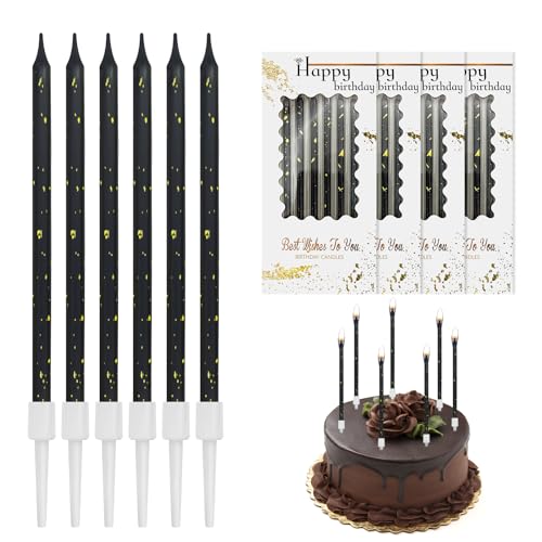24 Stück Geburtstagskerzen Kuchen,Tortenkerzen Geburtstag,Geburtstagskerzen Kinder,Schwarz-Goldene Kuchendekorationen,Kerze Hochzeit Lange Dünne Kerzen,für Geburtstagsfeier Hochzeitsparty (Gerade) von YFPOPONE