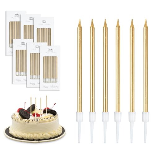 Geburtstagskerzen Für Torte 36 Stücke Geburtstagskerze Dünne Lange Gold Tortenkerzen Mit Haltern Für Geburtstagskerzen Kinder & Erwachsene Für Dekorative Geburtstagstorte, Babyparty (Sekt) von YFPOPONE