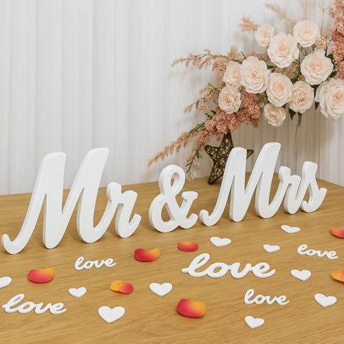 Mr & Mrs Deko Hochzeit Und 100 Pcs Hochzeitsdeko, Herzförmige Tischdeko Hochzeit, Holzbuchstaben Weiß Für Streudeko, Dekoset Für Die Dekoration Von Hochzeitsfeiern Mr & Mrs Deko Hochzeit Und 100 Pcs Hochzeitsdeko, Herzförmige Tischdeko Hochzeit, Holzbuchstaben Weiß Für Streudeko, Dekoset Für Die Dekoration Von Hochzeitsfeiern von YFPOPONE