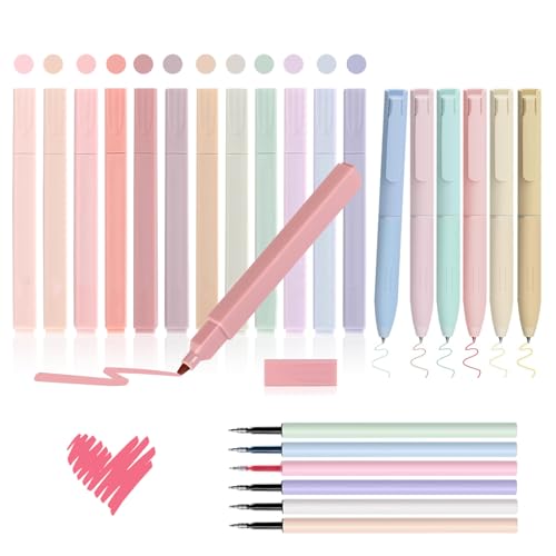 Textmarkers Set, 24 Pcs Highlighter Textmarker Pastell, 6 Fineliner Mit Austauschbare Mine, Schulsachen Aesthetic Kein Ausbluten, Pastellstifte Trocknet Schnell, Für Journal Bibel Notizen BüRo Textmarkers Set, 24 Pcs Highlighter Textmarker Pastell, 6 Fineliner Mit Austauschbare Mine, Schulsachen Aesthetic Kein Ausbluten, Pastellstifte Trocknet Schnell, Für Journal Bibel Notizen BüRo von YFPOPONE