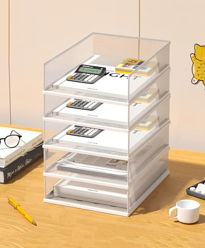 A3 Schreibtisch-Organizer aus Netzstoff, stapelbare Papierablage, Schreibtisch-Dokumentensortierer, Aktenaufbewahrung, 3/4/5-stöckig, Papier-Briefablage, Schreibtischzubehör und Arbeitsplatz, Schwarz von YFS