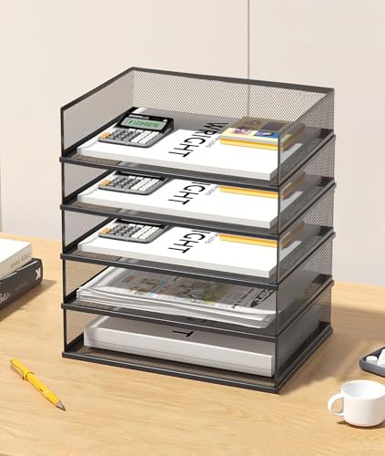 A3 Schreibtisch-Organizer aus Netzstoff, stapelbare Papierablage, Schreibtisch-Dokumentensortierer, Aktenaufbewahrung, 3/4/5-stöckig, Papier-Briefablage, Schreibtischzubehör und Arbeitsplatz, Schwarz von YFS
