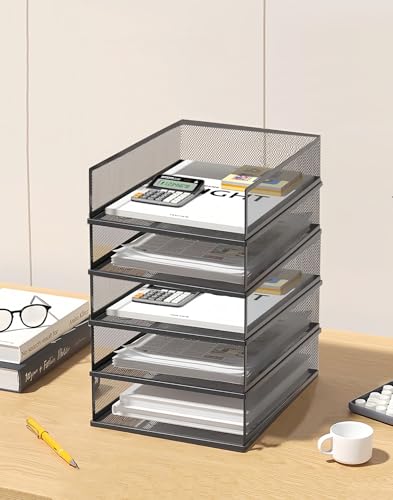 A3 Schreibtisch-Organizer aus Netzstoff, stapelbare Papierablage, Schreibtisch-Dokumentensortierer, Aktenaufbewahrung, 3/4/5-stöckig, Papier-Briefablage, Schreibtischzubehör und Arbeitsplatz, Schwarz von YFS